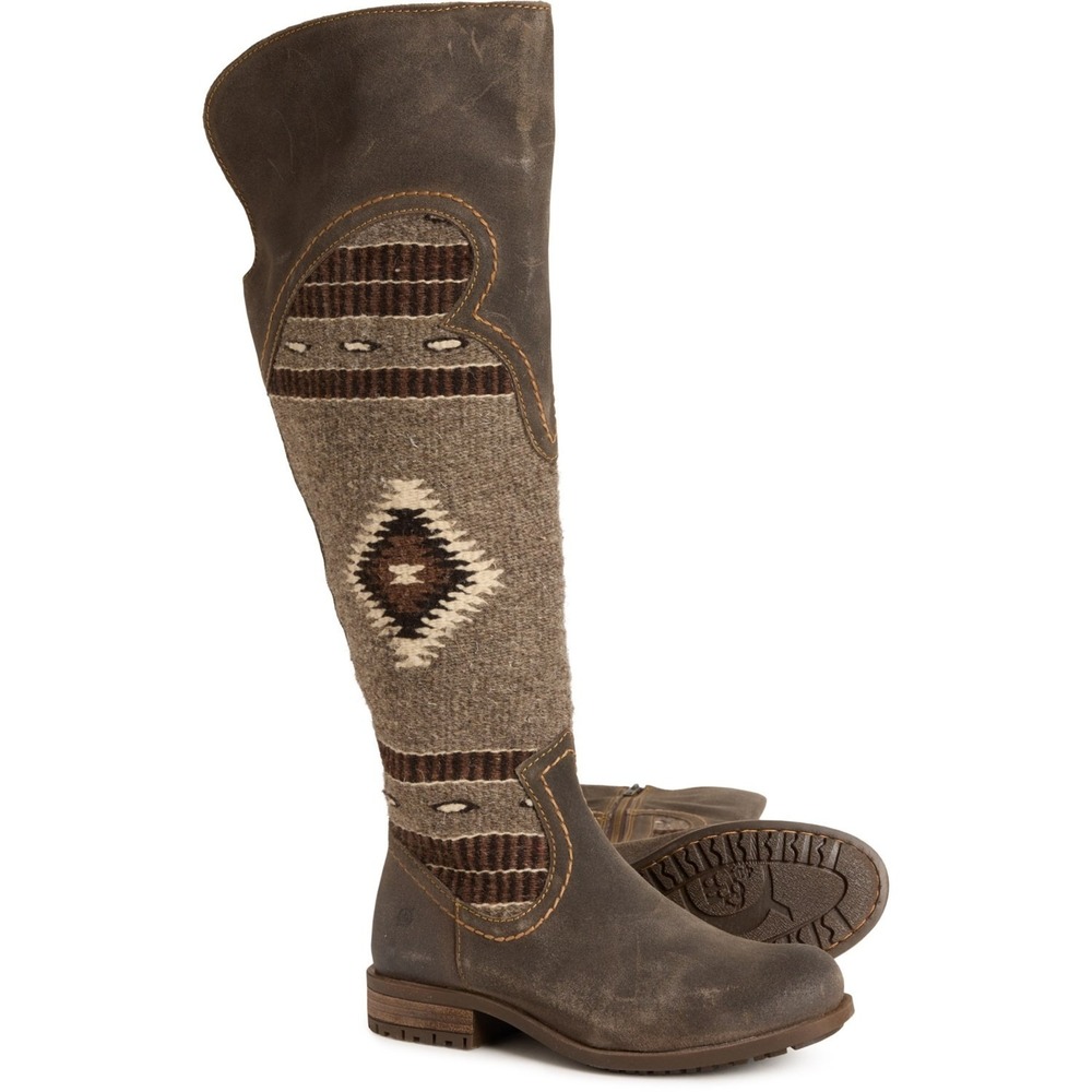 Born Lucero Tall Blanket Boots Leather Women Sz 6.5 Taupe Western Tribal